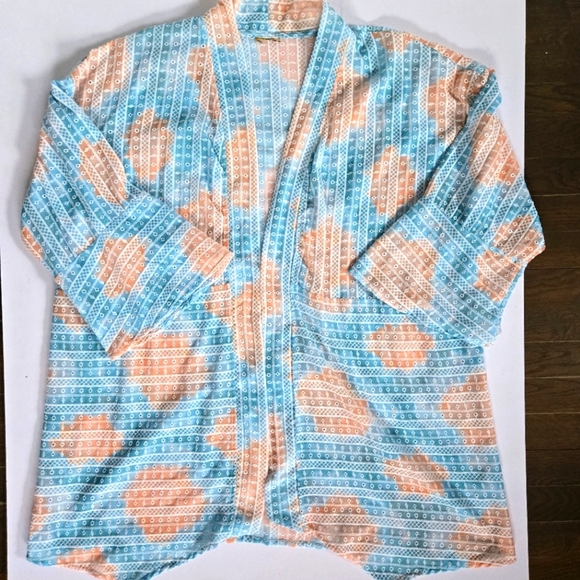 Ruby Rd. Lightweight Embroidered kimono cover up Women Orange Green sz 2X - Picture 1 of 7